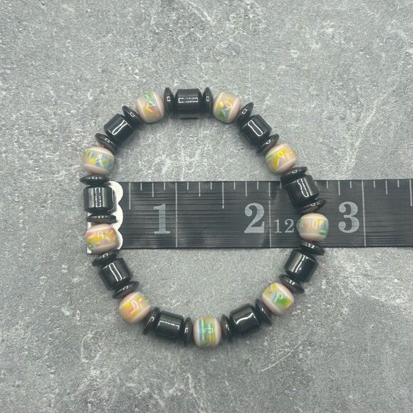 Mens Womens Black Multi Color Healing Stone Protection Grounding Beaded Bracelet - Picture 4 of 6